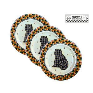Debbie Mumm  Halloween "Plaid Cat & Candy Corn" Plate Set, Vintage - (1998)